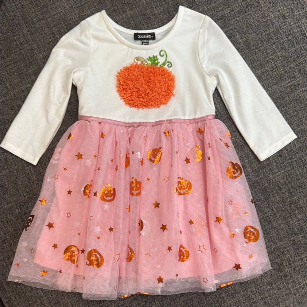 Zunie Pumpkin Halloween Dress Girls 2T Pink Tulle Sparkle Costume Dress NWOT